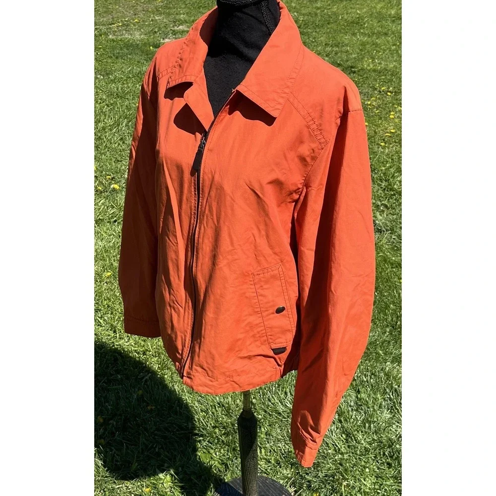 Coach Jacket Womens Small Orange Cotton Blend Full Zip Lined Lightweight Pockets